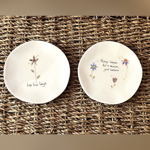 2 NATURAL LIFE Trinket Dish JUST BELIEVE LIVE LOVE LAUGH Floral Ceramic Jewelry - Picture 2 of 9
